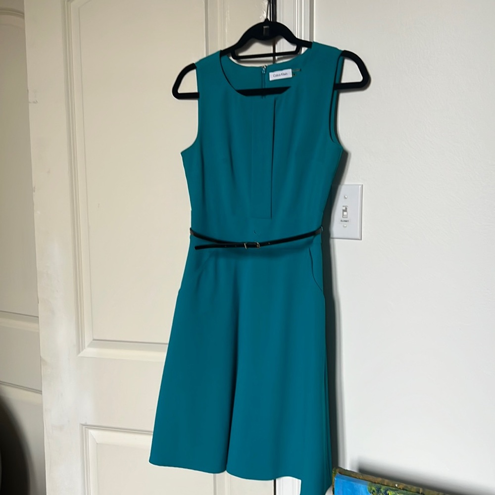 Calvin Klein teal dark aqua flare /skater style skirt dress.